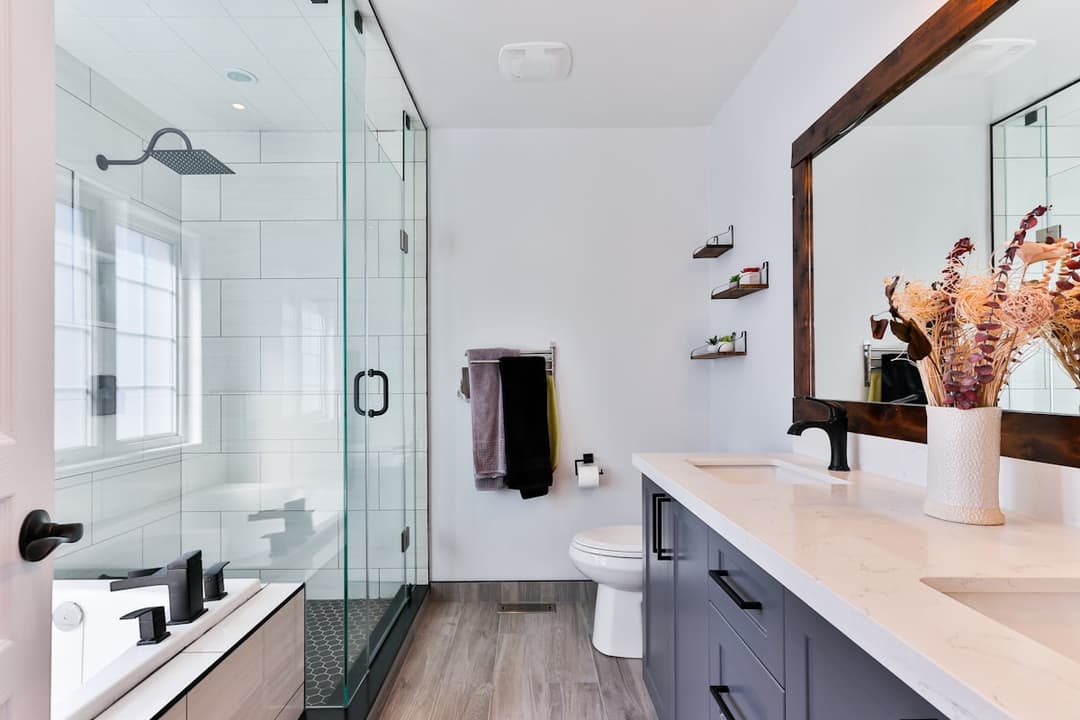Luxury bathroom with custom tile and walk-in shower